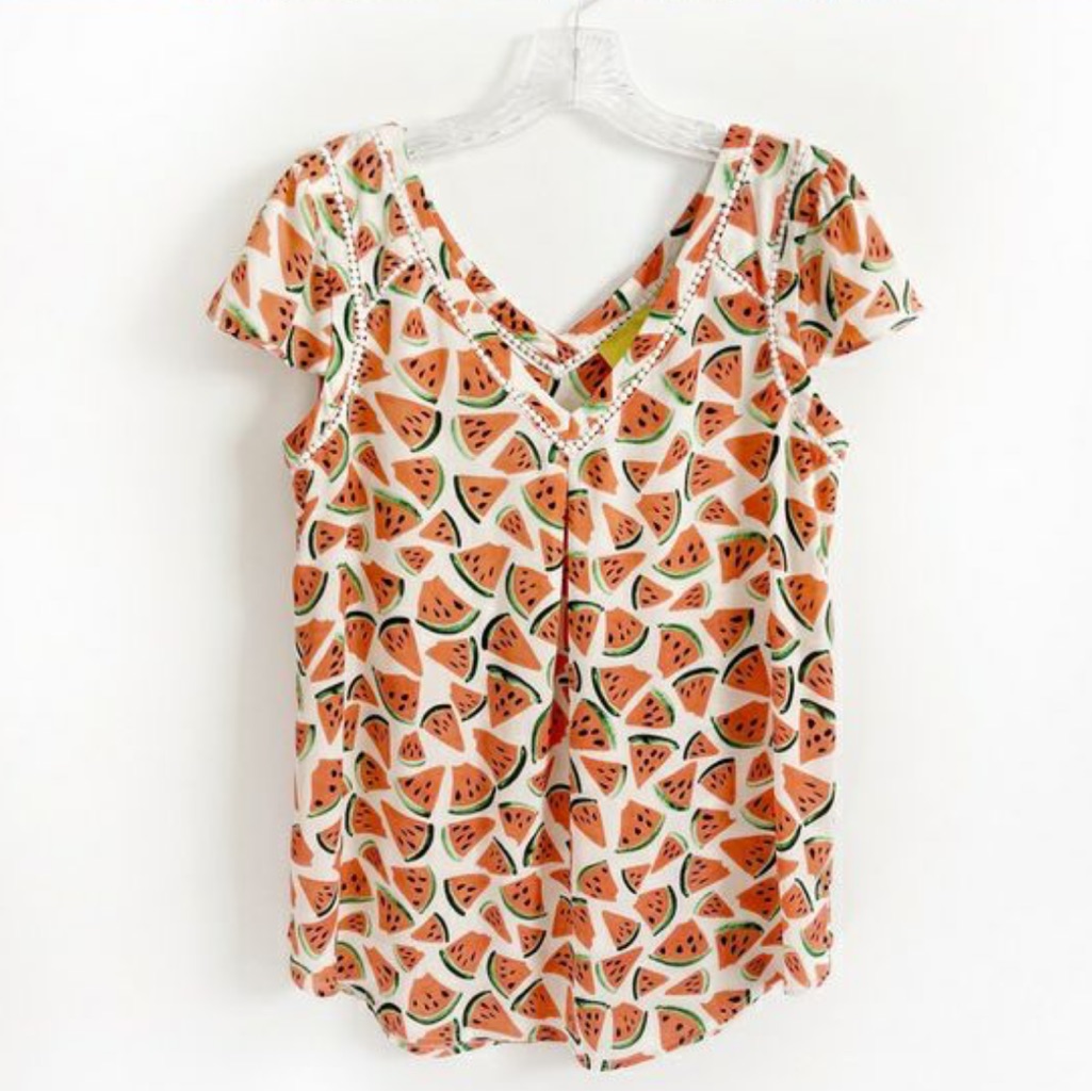 Maeve Watermelon Print Blouse - Orange And Green